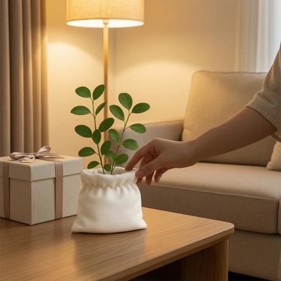 3D Printed Succulents Pots, Creative Cloth Bag Shape Flower Pots for Indoor Plants, Multi-Purpose Desktop Storage Holder, Minimalist Plant Pots Home