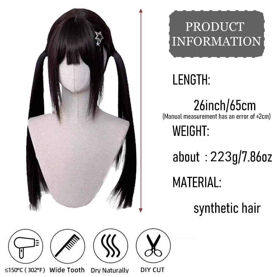 Synthetic Wig Lolita Cosplay Double Ponytail Long Straight Hair Anime Game Cosplay Hair Extensions Halloween Christmas Dress Up