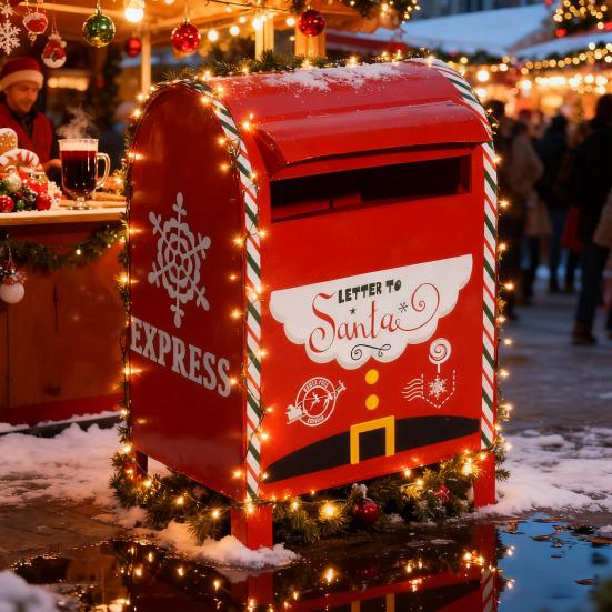 Christmas Letterbox Letters To Santa Metal Mailbox Christmas Decorative Red Mailbox for Home Indoor Outdoor Front Door Decoration Holiday Party