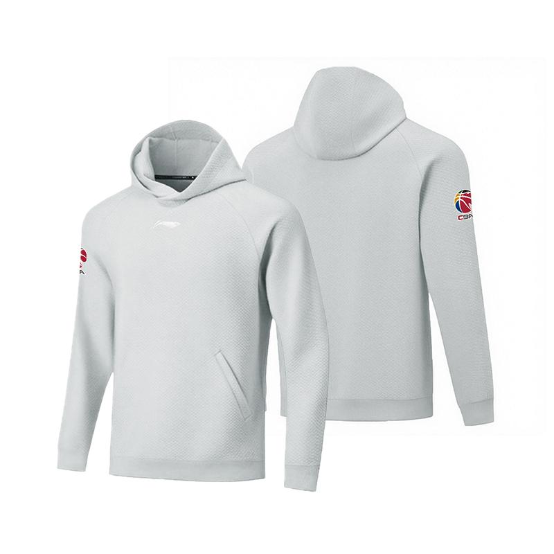 Li Ning CBA Series Simple Print Casual Comfortable Versatile Retro Hooded Long Sleeve Sweatshirt Unisex Sweatshirt White-Birch-Gray AWDVF69-2