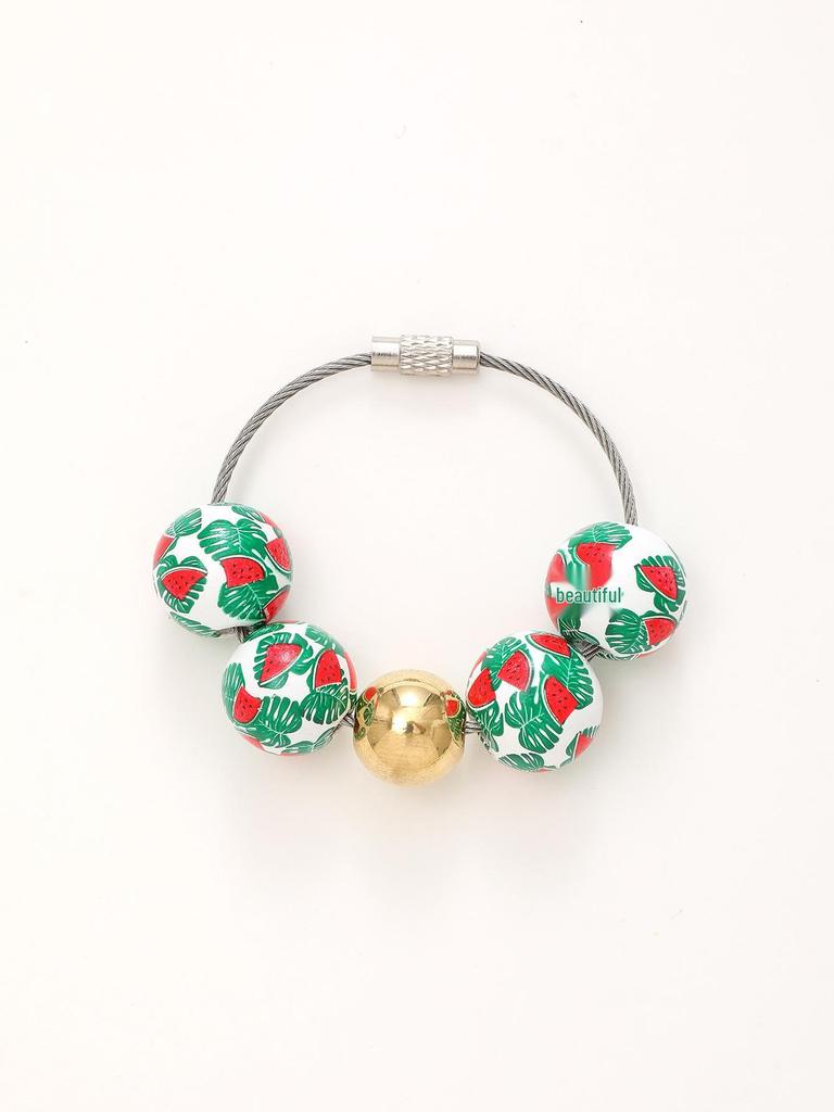 Independence Day & Halloween Sports Style Wooden Bead Keychain Bracelet