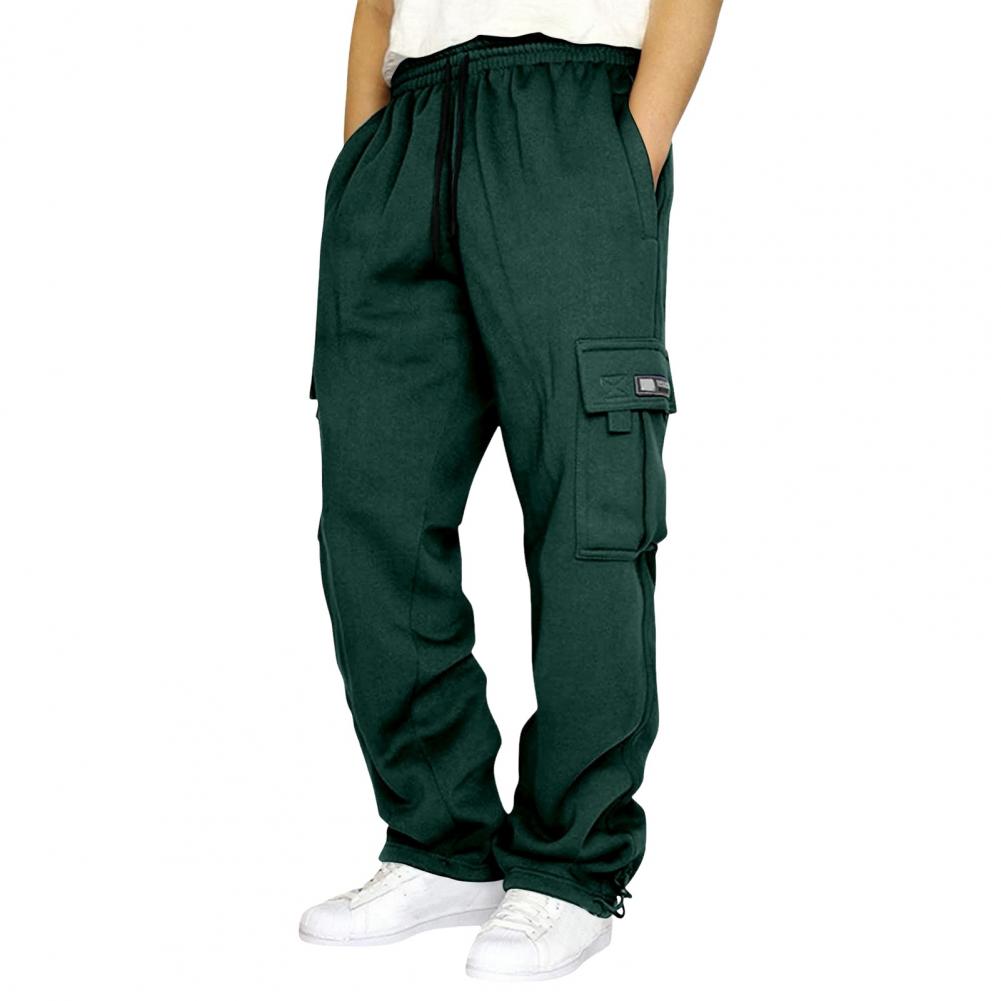 Men Sport Pants Loose Straight Wide Leg Drawstring Elastic Waist Soft Breathable Solid Color Gym Traning Jogging Sweatpants Long