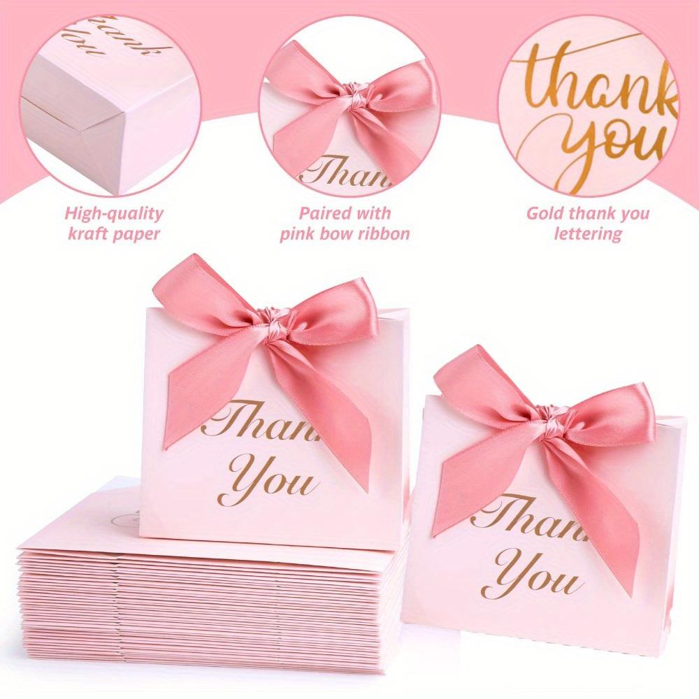 24PCS Small Thank You Gift Bags with Bow Ribbon Mini Party Favor Bags Pink Candy Bags Treat Boxes Paper Gift Bags for Wedding Bridal Birthday Party