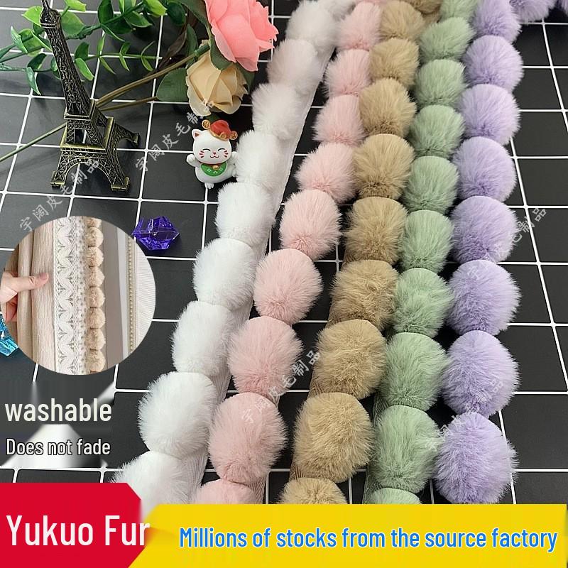 Lace Trim & Faux Mink Fur Pom-pom Border for Crafts and Clothing