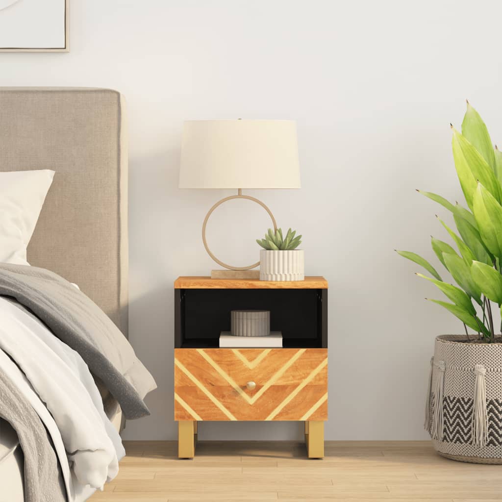 Nightstand in Brown and Black Solid Mango Wood