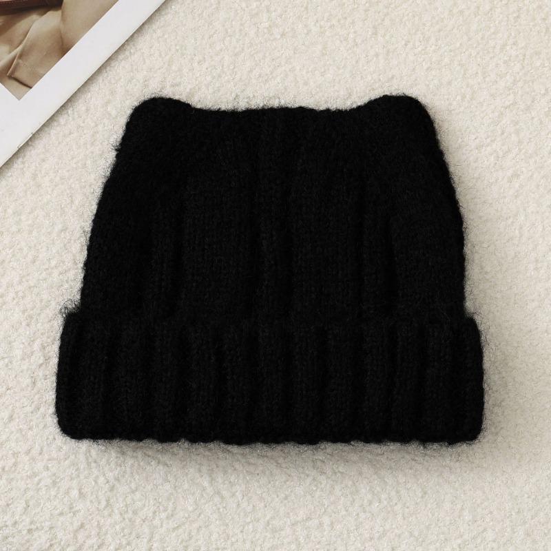 Personality cute cat ear solid color pullover knitted wool cold hat thickened warm autumn and winter hat schoolgirl