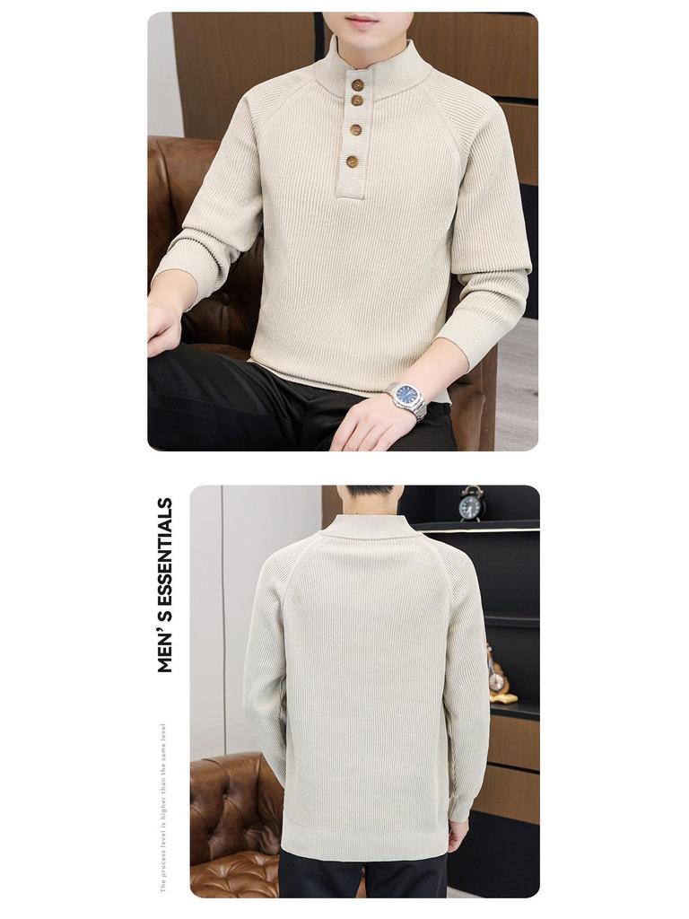 Men's Retro Half-High Collar Knit Sweater - Youthful College Style, Woolen Base Layer for Autumn/Winter