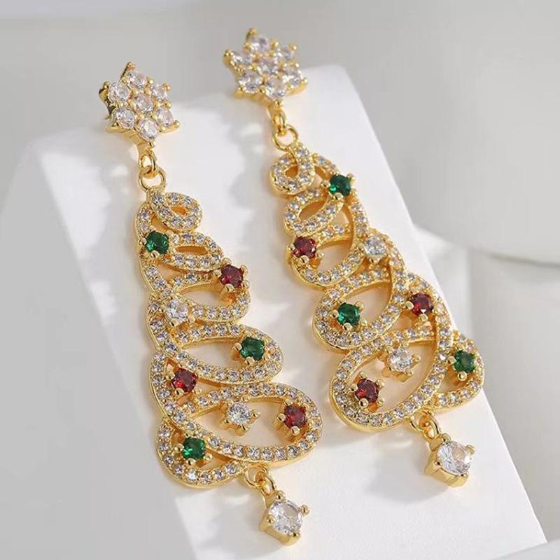 Trendy Shiny Full Rhinestone Christmas Tree Stud Earrings For Women Luxury Wedding Jewelry Girl Tassel Earring Jewerly