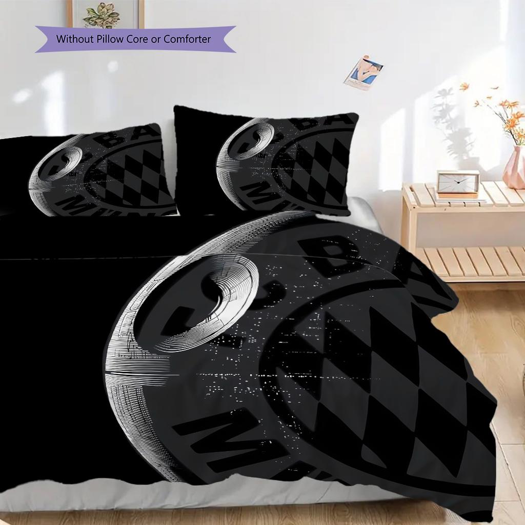 FC Bayern München Muster Bettwäsche Steppdecke Set Bettbezug Kissenbezug Heimdekoration Geburtstagsgeschenk (1 Bettbezug + 2 Kissenbezüge, ohne Füllung)