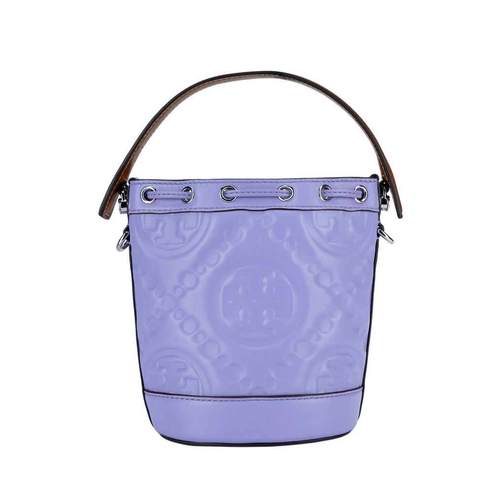 Tory Burch Letter Combination Embossed Napa Leather And Calfskin Bucket Bag Mini Women bags Purple 153113-501