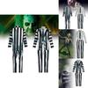 Snygg Beetlejuice Cosplay-dräkt med gröna, svarta och vita ränder Mjukt tyg