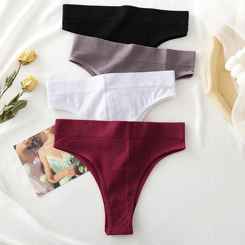 Set da 3 Pezzi Mutandine da Donna in Cotone Tanga Senza Cuciture a Vita Alta Comode Sexy Biancheria Intima Femminile Slip Perizoma S-XL