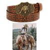 Vintage Men Teens Relief Bull Head Waist Belt PU Embossed Pattern Cowboy Belt