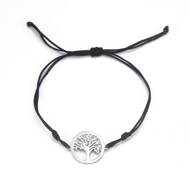 Adjustable Red Cord Bracelet With Hollow Tree Of Life Round Pendant Versatile Metal Chain Jewelry For Women And Men