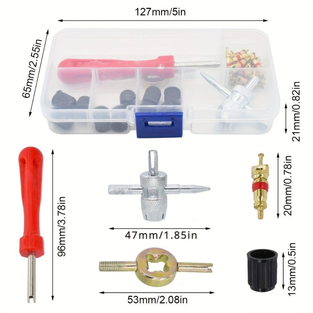 33Pcs Multi Function Tire Valve Repair Tool Kit Rust-proof Valve Removal Puller Tool  Motorcycles