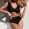 2024 Women's V-Neck Bikini Swimsuit with Metal Accessories - High Waist Two-Piece