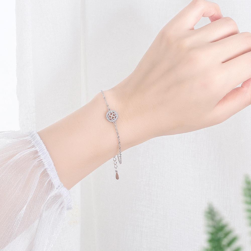Pink Diamond Leaf Temperament Lucky Four-leaf Bracelet, Girls, Hand Jewelry