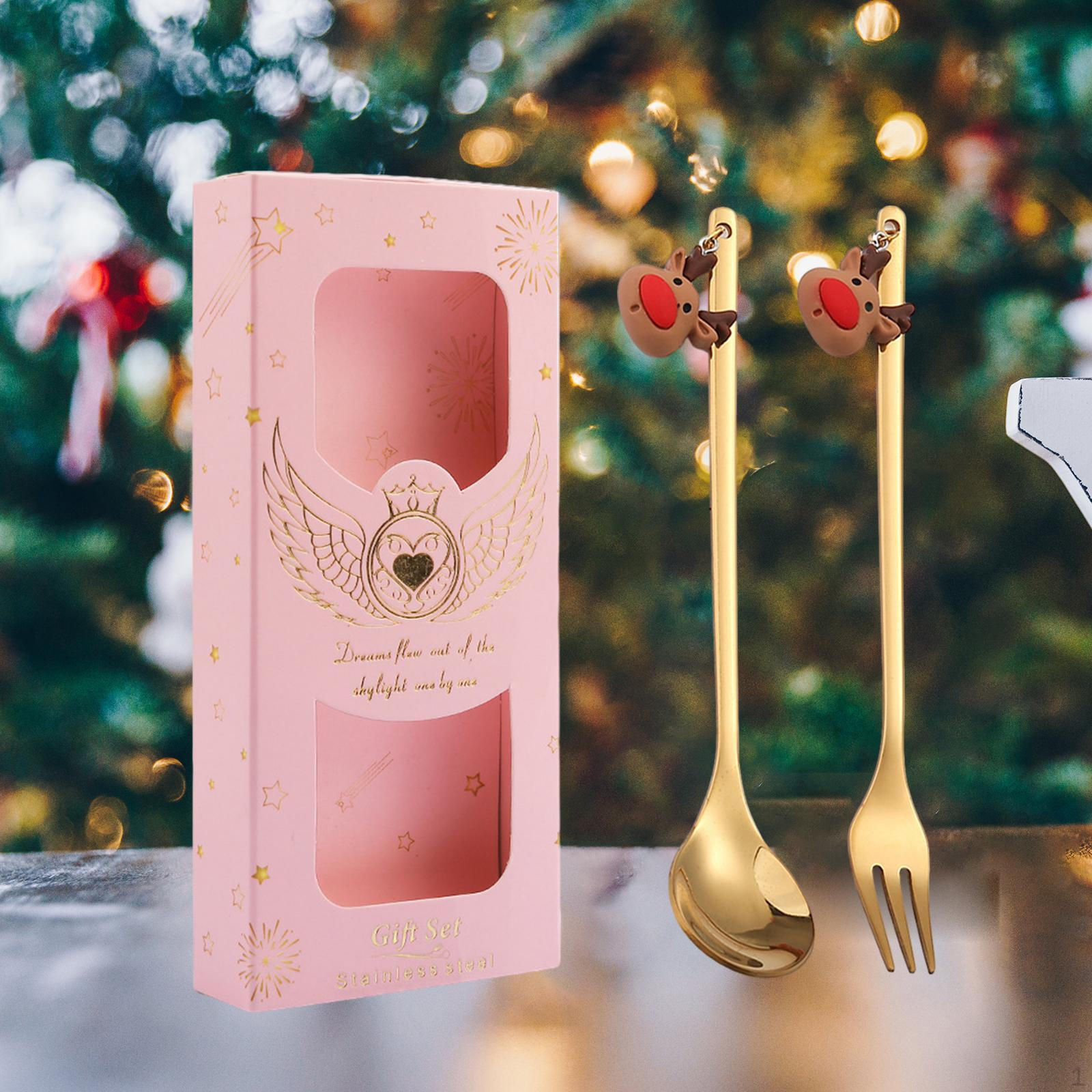 

Різдвяні ложка та виделка. Столові прибори. Преміальний десертний столовий посуд із нержавіючої сталі для торта Elk