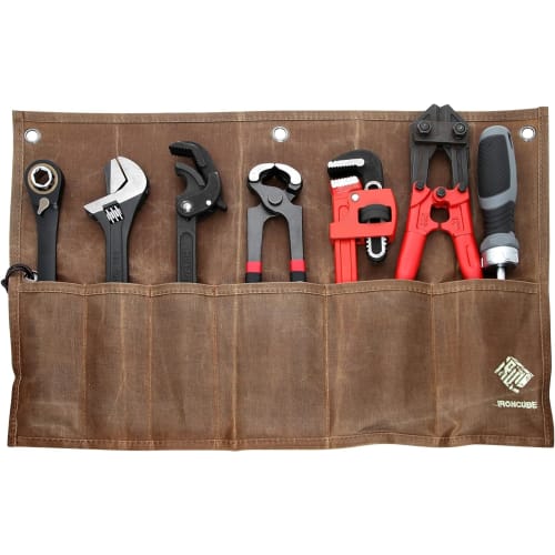 IRONCUBE Tool Roll Case, Tool Roll Pouch, Tool Holder, Tool Bag, Portable Woodworking Tool Storage Bag with 6 Pockets for Organizing Gardening and Han