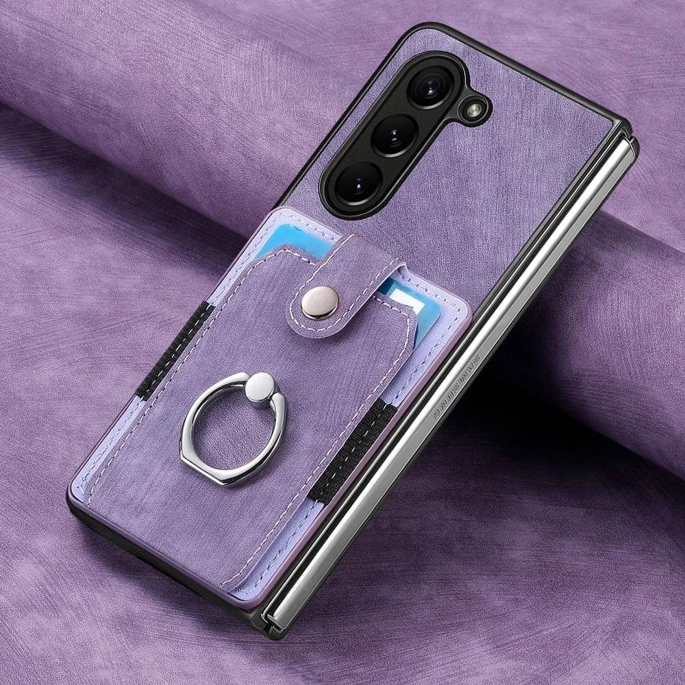 Card Slot Holder Pocket Wallet 360 Rotating Ring Phone Case For Samsung Galaxy Z Fold 6 5 Fold6 Fold5 5G PU Leather Back Cover
