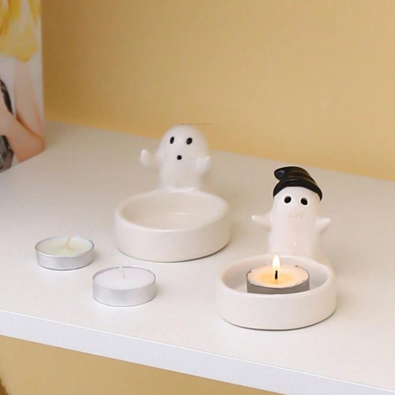 Halloween Ceramic Ghost Candlestick Holder Non-Slip Candle Stand for Spooky Bedroom Party Tabletop Decor Hauntingly Chic Design