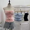 Thai Spicy Girl Strapless Crop Top with Chest Pads & Anti-Slip Mesh Bow