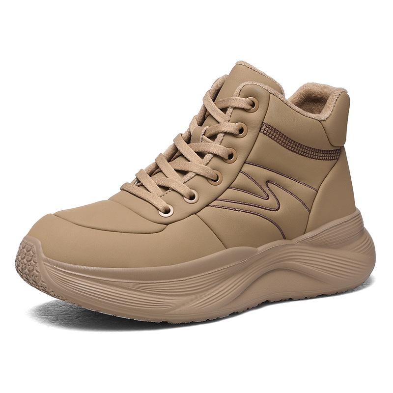 2025 Autumn/Winter Women's Fleece-Lined High-Top Sneakers with Thick Soles