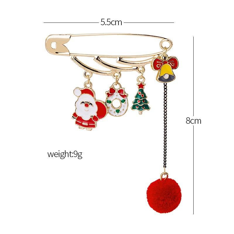 Women Christmas Creative Enamel Tree Elk Hairball Brooches Girls Sock Santa Claus Pins Brooch