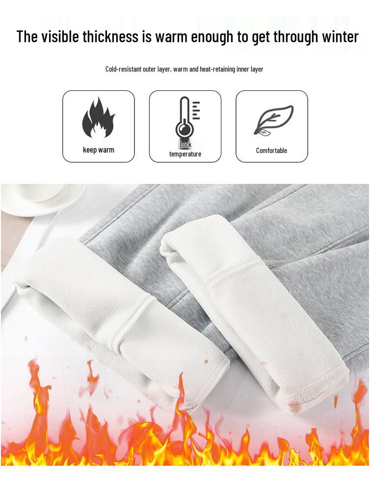 Women's Plus Velvet Wide-Leg Pants, Casual High School Sports Sweatpants, Thickened for Autumn/Winter