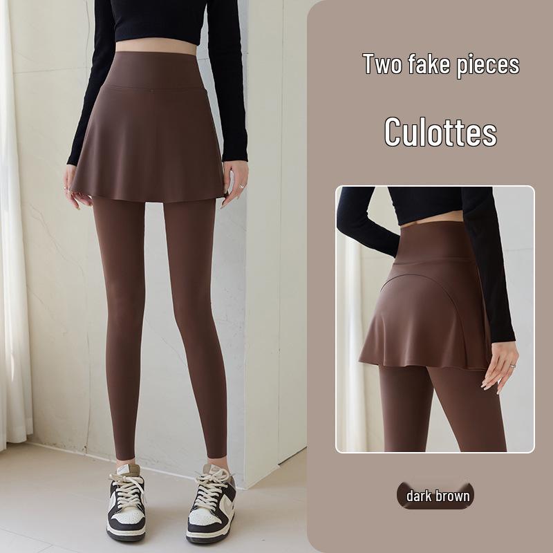 

Women s High-Waisted Tummy Control Shark Skirt Leggings for Spring/Summer - Slimming Yoga Pants L темный кофе