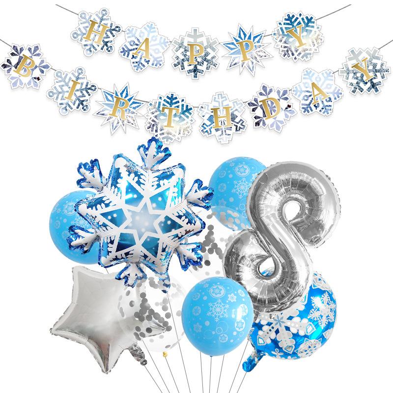 Snowflake Birthday Balloon Set Christmas Arrangement Birthday Flag Decoration 32 Inch Digital Set Blue Anniversary