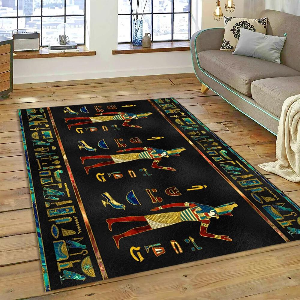 Ancient Egyptian Mythological Ideographic Sign Symbols Carpet Rug for Home Living Room Bedroom Sofa Doormat Decor,Non-slip Mat