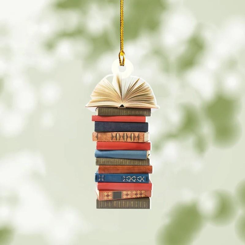 

5pcs Acrylic Book Inspired 2D Pendant Decoration-Creative Christmas Tree Pendant,Bag, Keychain Multi-Purpose Decoration