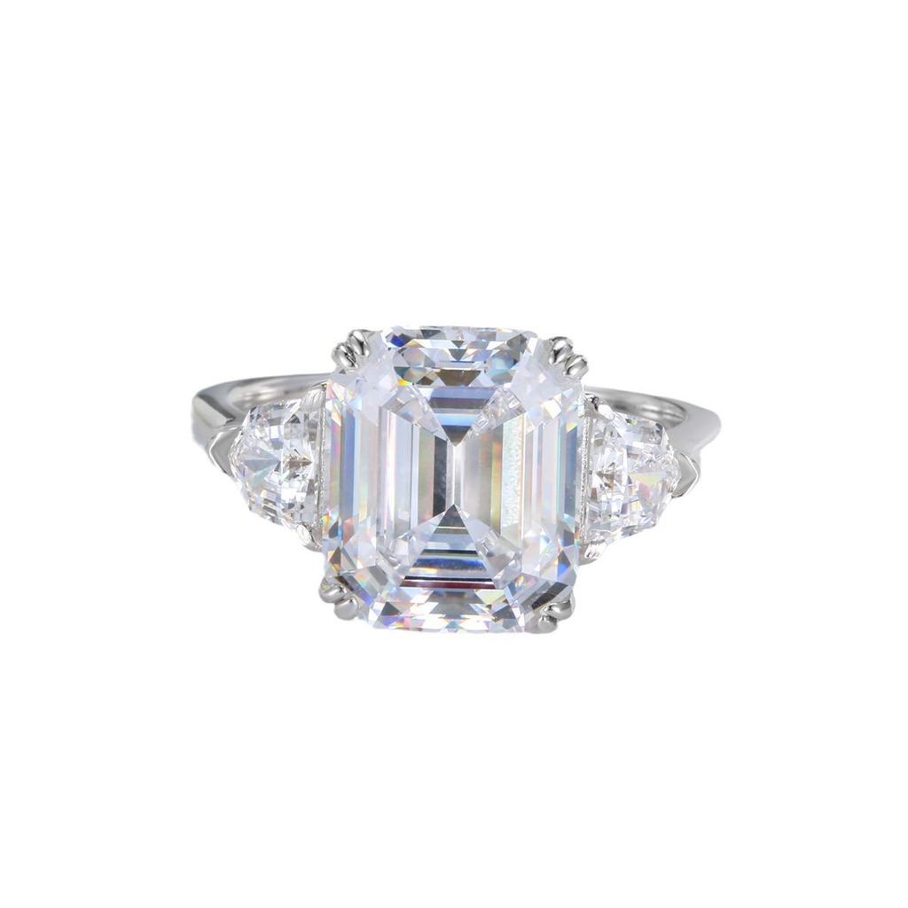 S925 Sterling Silver Square Pagoda Cut Ring with D Color Zircon for Women