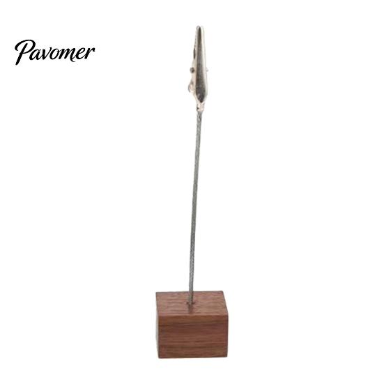 Compact Note Holder Wooden Cube Memo Clip Stand, Display Solid Wood Square Base Receipt Card Holder, Vertical for Wedding Party or Office Table