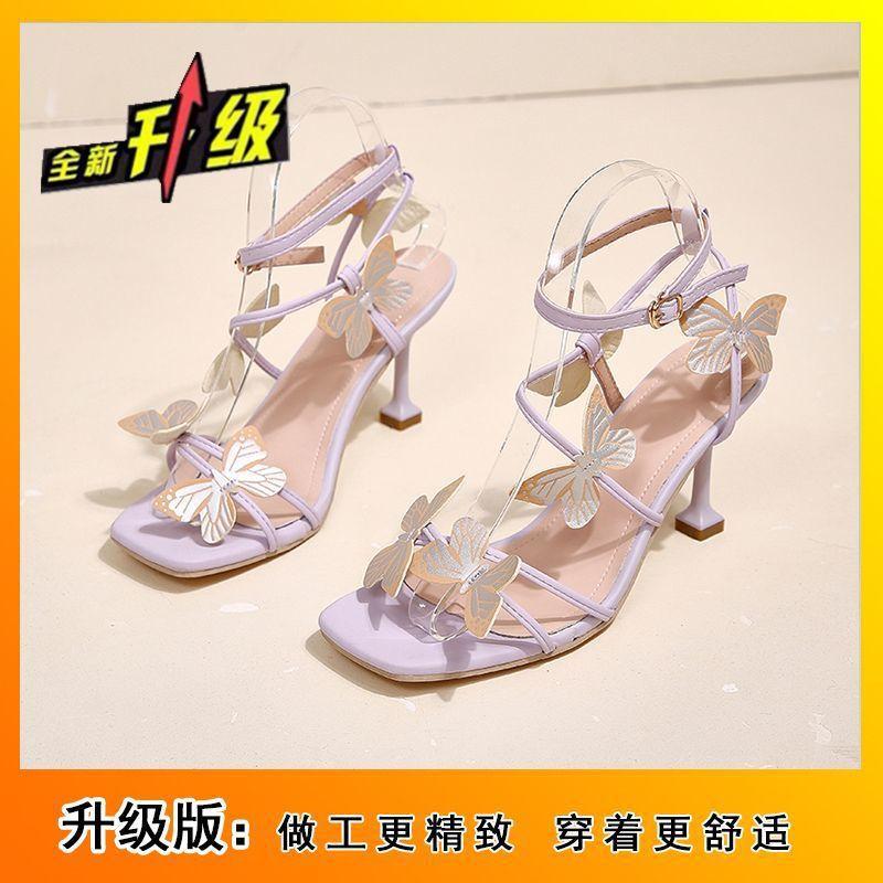 

French fairy style sandals with thin heels and square toes with beautiful outer wear fashion high heels 2025 summer new models 42