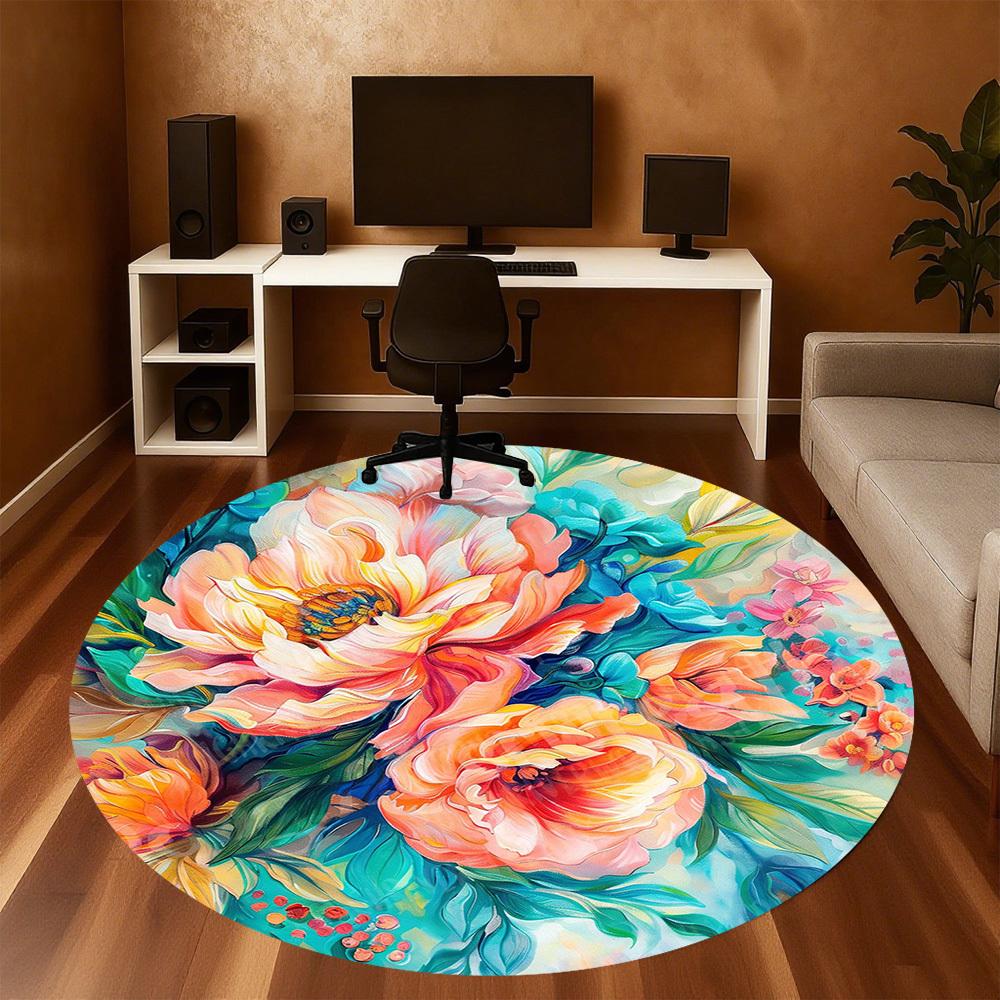 1PC Floral Artwork Office Round Area Rug, Under Office Chairs Bedroom Living Room Home Decor, Carpet for Office -1110045