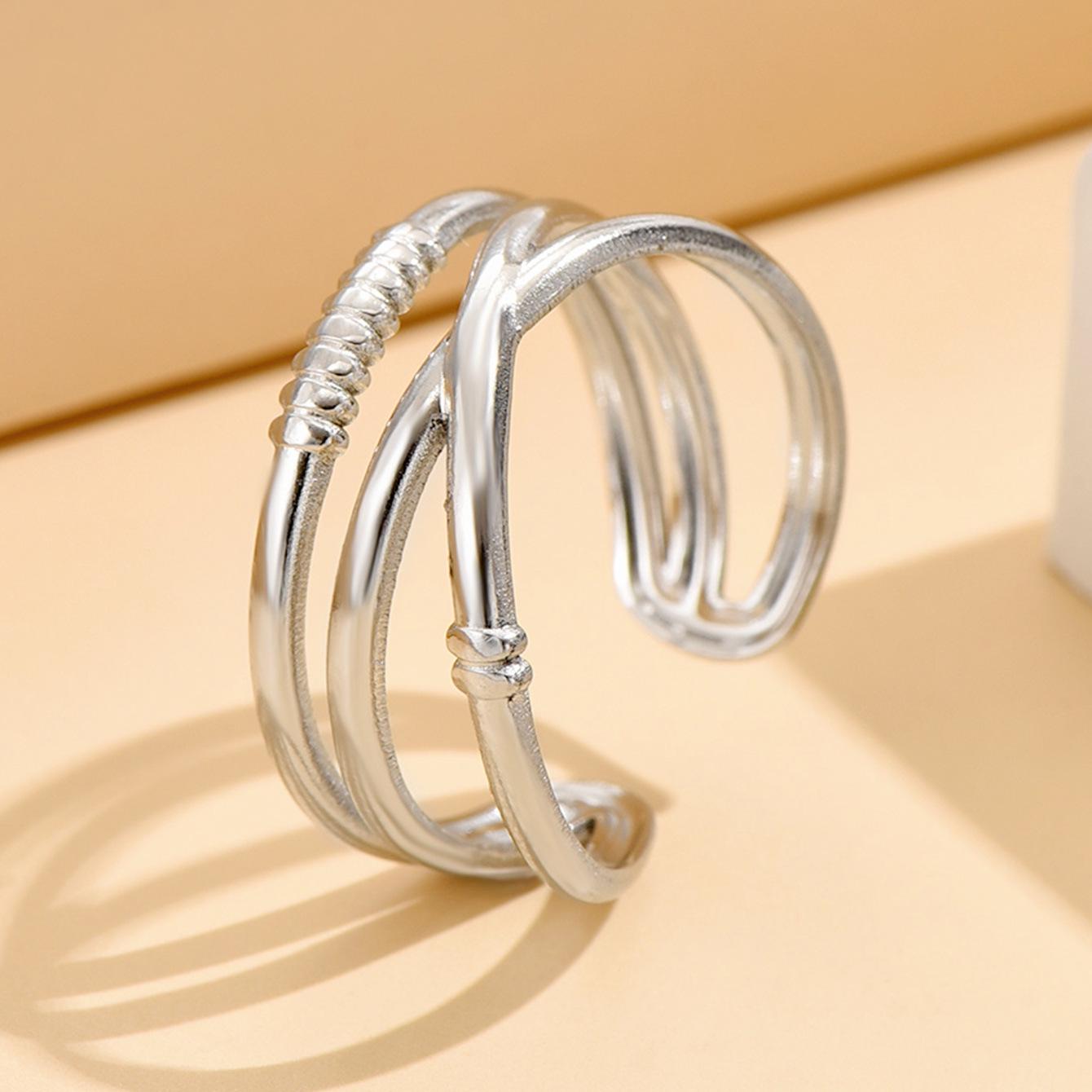 Women s Retro Geometric Titanium Steel Ring - Open Design with Oil Pressed Finish