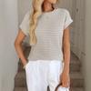 Sommer Damen Rundhals Pullover Zweifarbig Gestrickt Kurzarm Top, Grenzüberschreitend Lässiges Stricktop für Europa Amerika