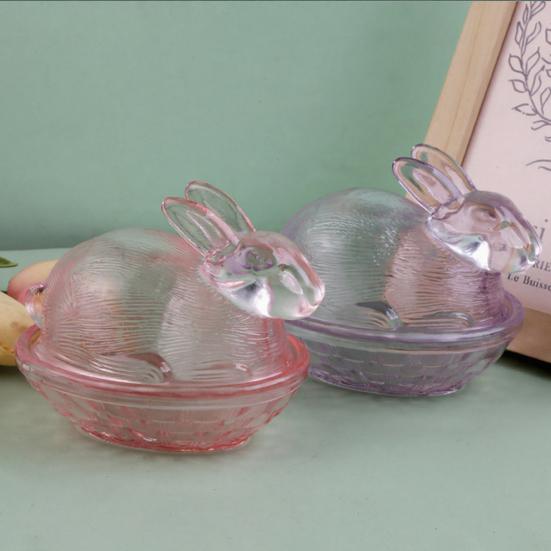 Glass Bunny Candy Dish Easter Bunny Candy Bowl with Lid Snack Serving Dish for Party