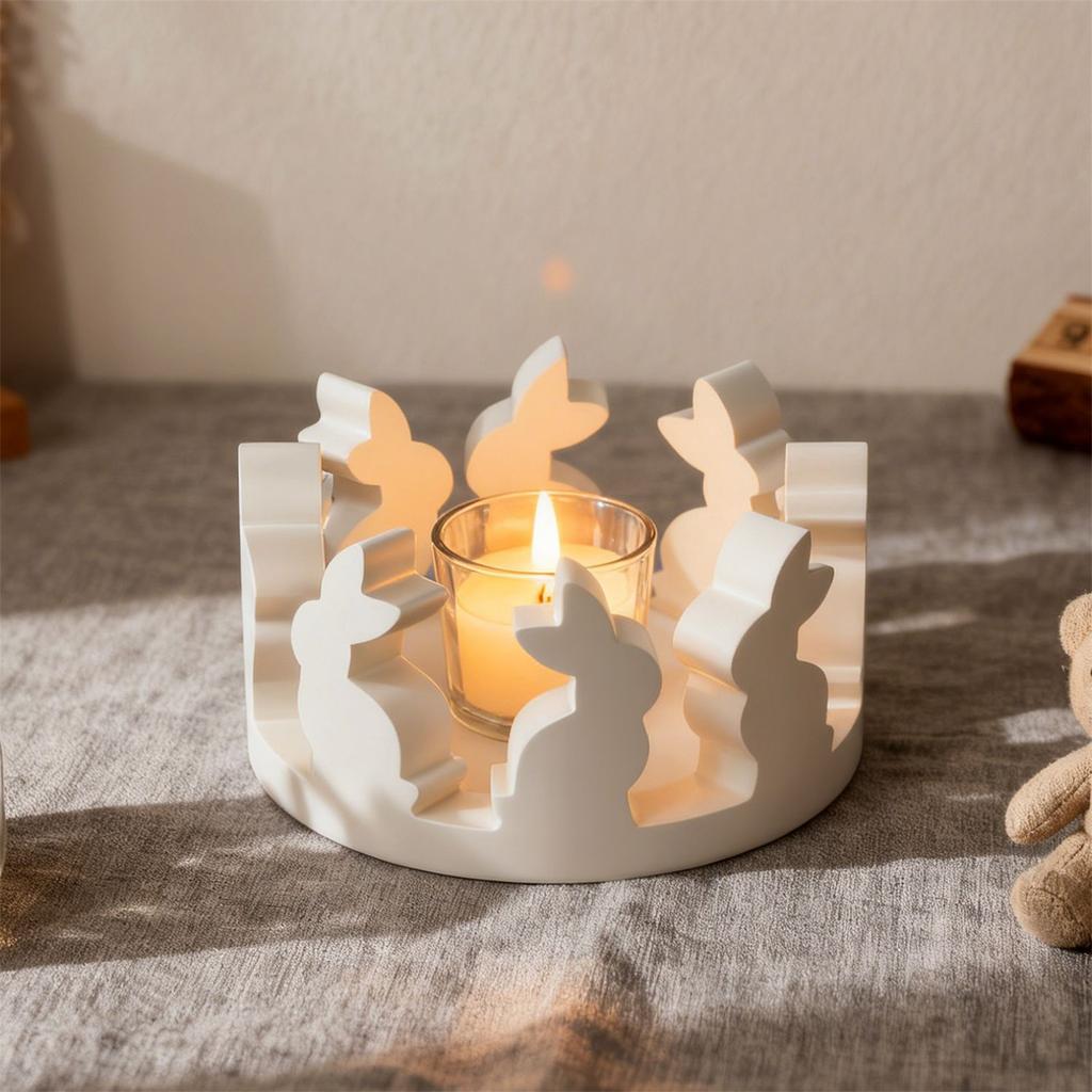 Silicone Mold for Bunny Candle Holder Round Shape Flexible Non-Stick Material Suitable for Resin Plaster Wax Crafting DIY Projects