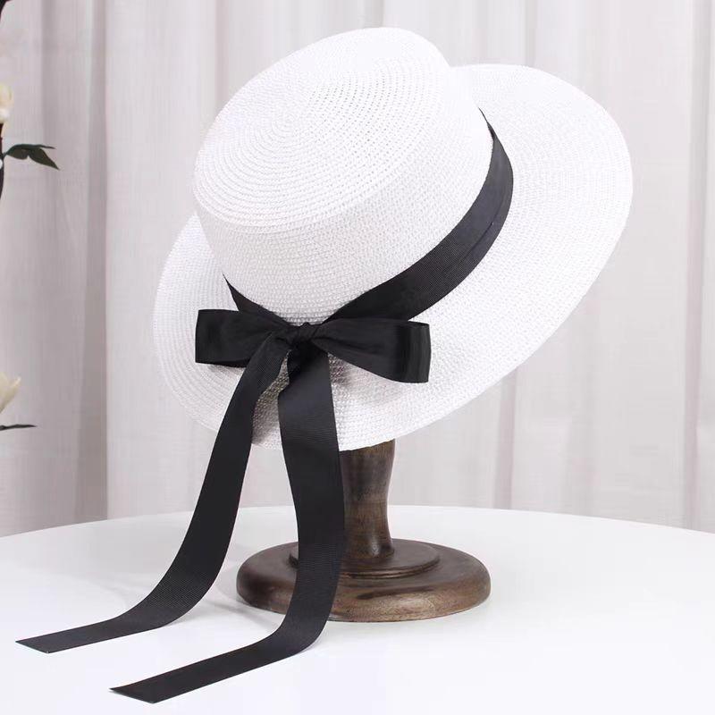 

Spring Summer Classics Straw Hat Female Flat Top Bucket Hats Chapeu Sweet Bow Sombrero Mujer Fedora Sun Cap Panama Bob Adult