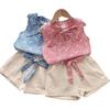 Sommerliches zweiteiliges Blumenset: Ärmellose Weste & Shorts für Mädchen - Koreanischer Stil