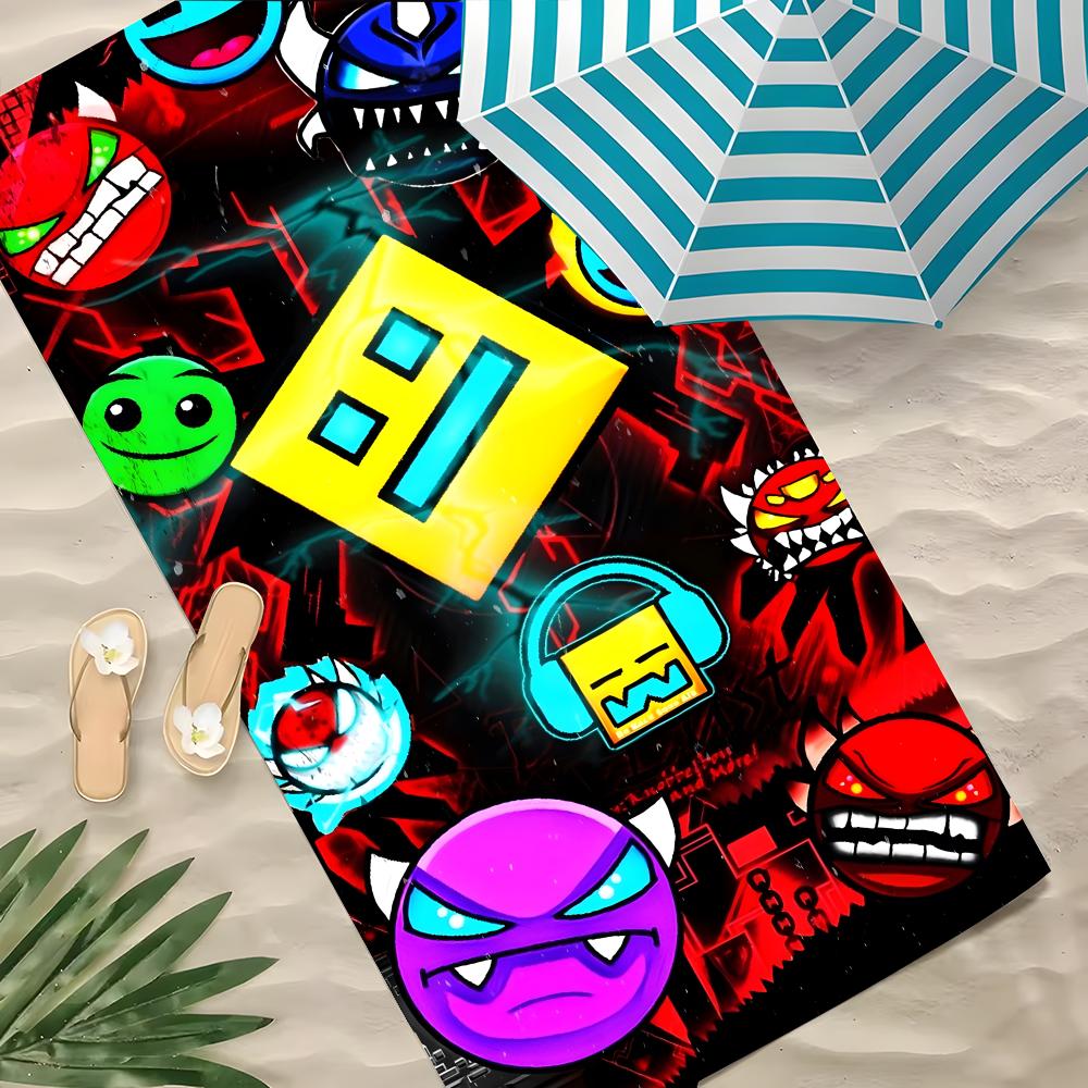 G-Geometry Dash Robtop Games Handtuch Polyester Strandtuch Schnelltrocknend Sandfrei Badetuch Für Sommer Pool Reise Urlaub