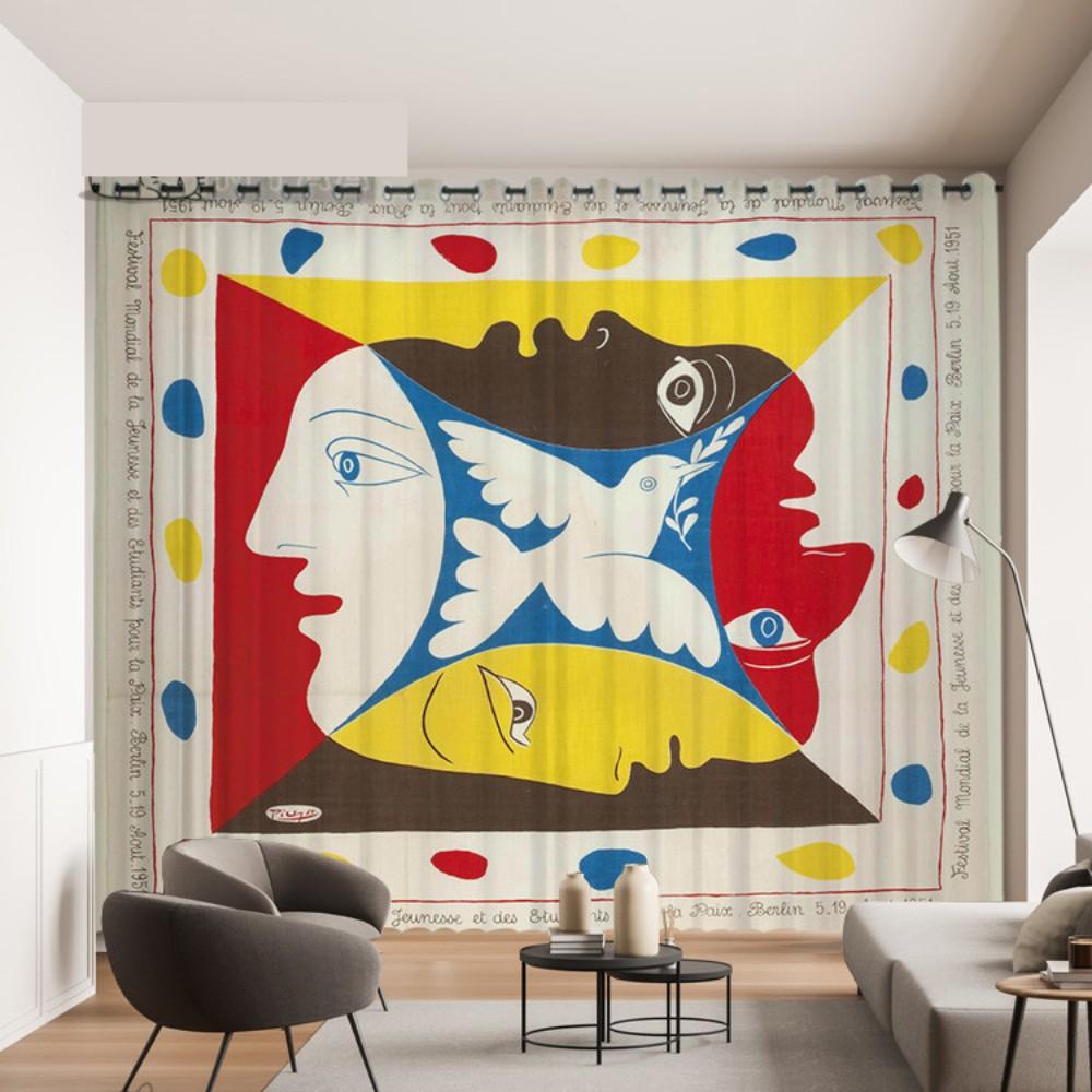 Famous Painting Curtain Picasso Peace Dove Nordic Minority Art Curtain Cloth Abstract Realism Bedroom Floor-to-ceiling Window