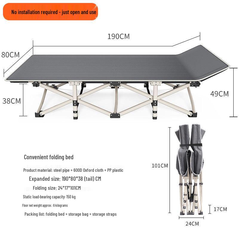 Portable Folding Single Bed for Office, Camping, or Outdoor Use
