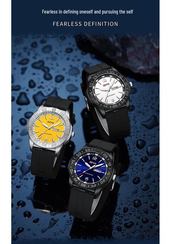 Ofns Brand Men's Quartz Watch - Waterproof with Dual Calendar & Simple Bar Markers