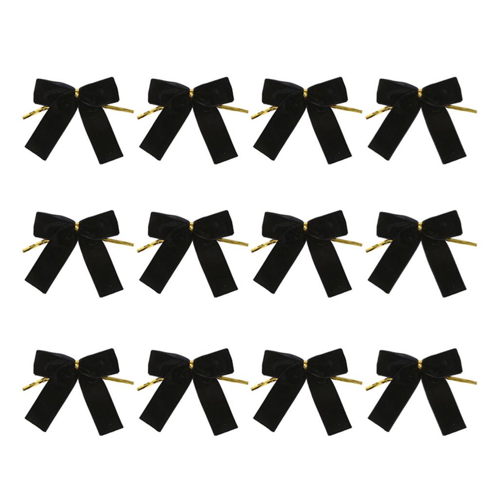 12pcs Small Velvet Bow Christmas Tree Decoration Xmas Bowknot Party Family Wedding Decor Gift Ribbon DIY Hanging Ornament