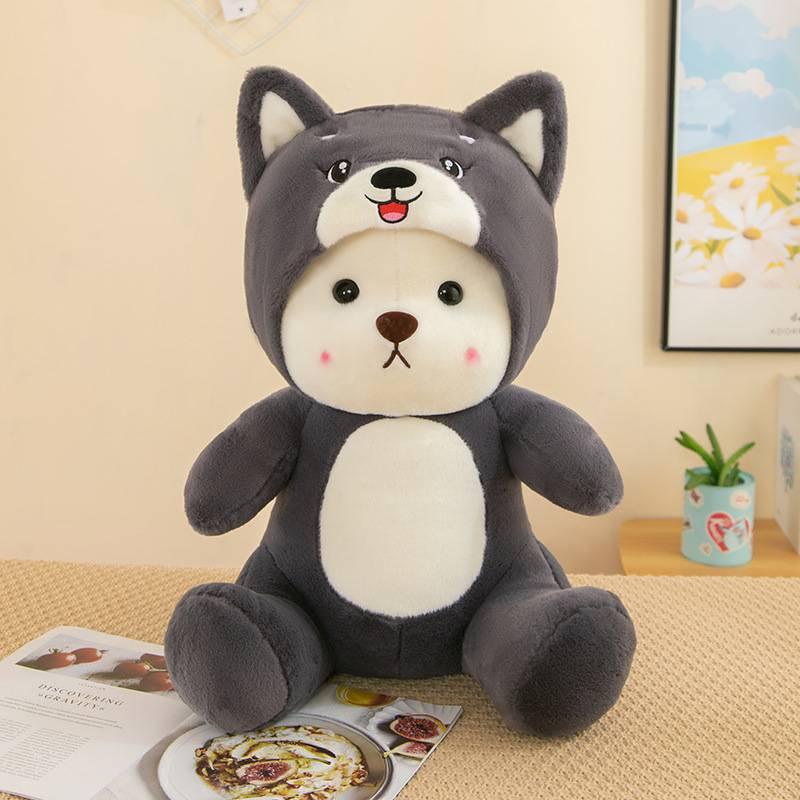New Cross-border Plush Toy Cartoon Husky Transformed Into Bear Cushion Doll For Sleeping And Hugging