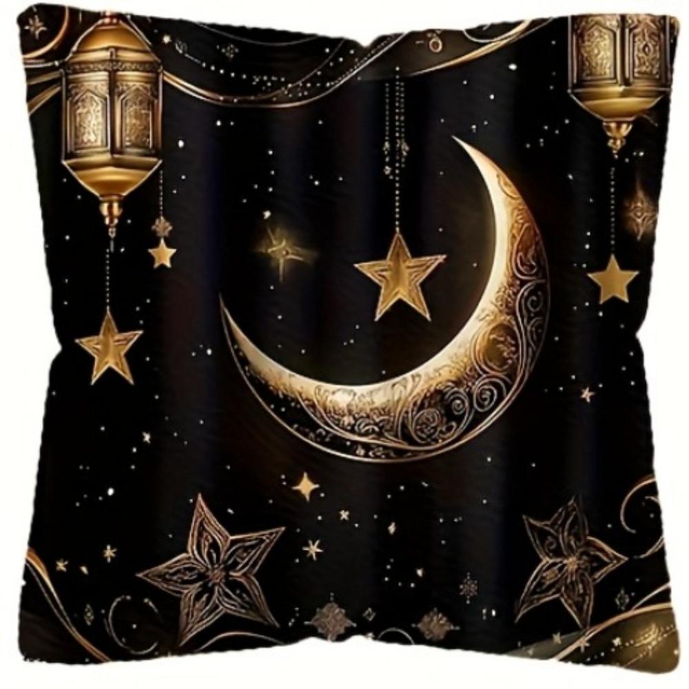 Ramadan Cushion Covers Moon Crescent Stars Lantern Printed Square Pillowcase Zipper Closure for Living Room Festival Decorations